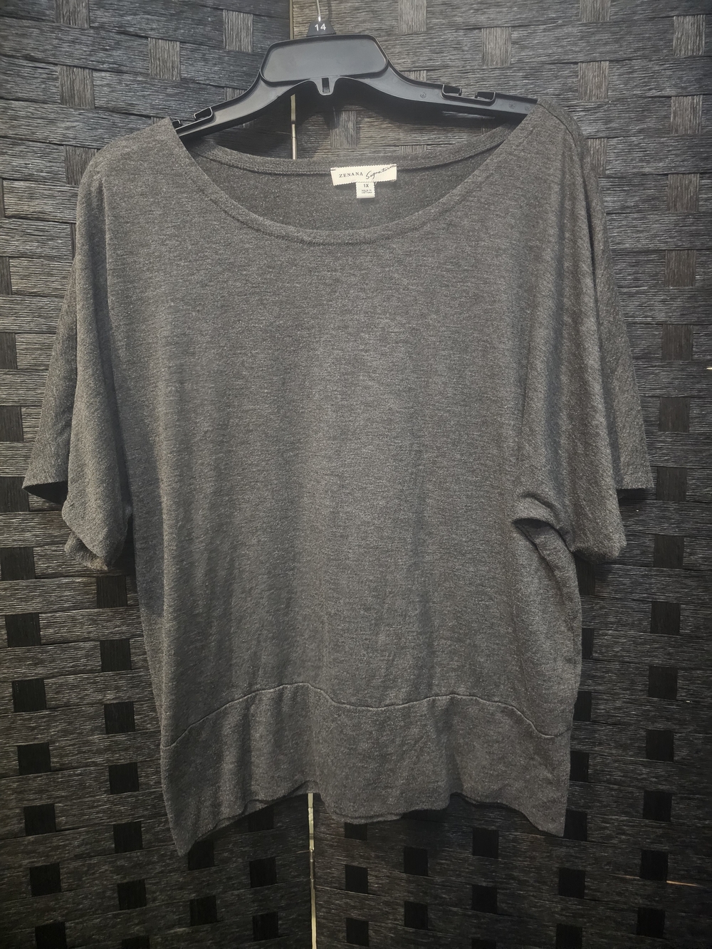 ZENANA Signature Charcoal Gray Short Sleeve Scoop Neck Top